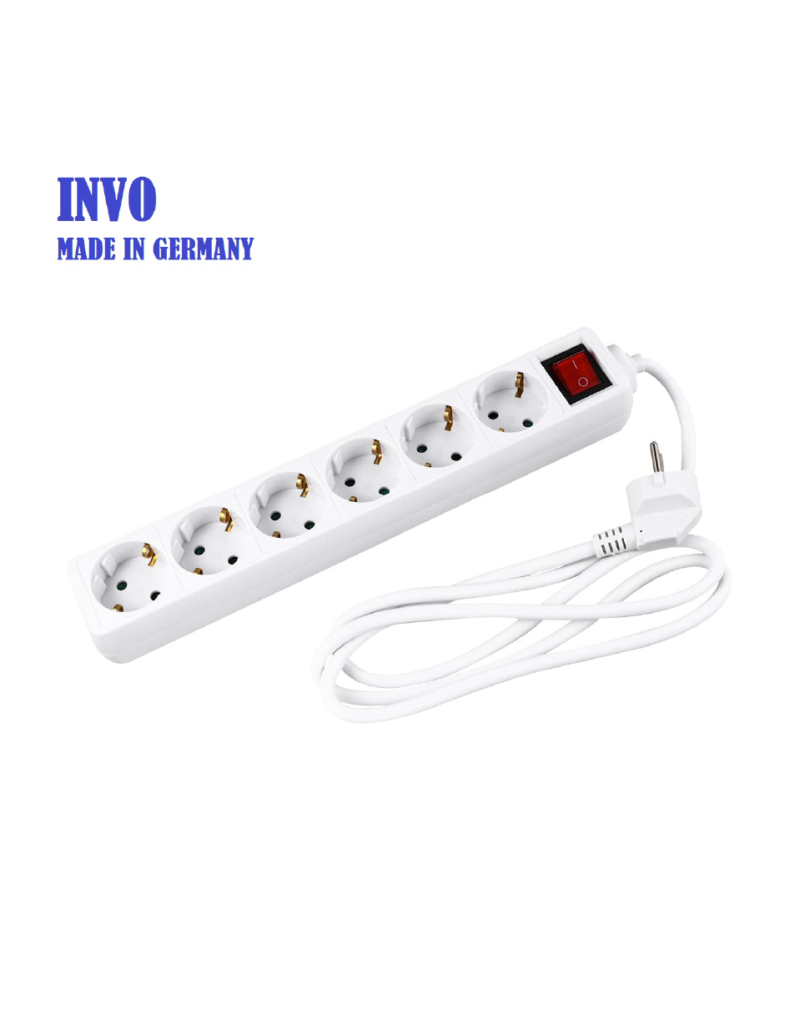 INVO B06S German Electric Power Strip with 6 Outlets -1.8m Cable 