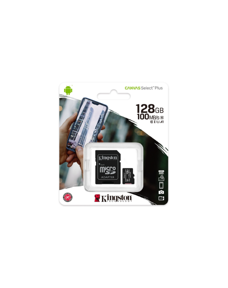 KINGSTON Micro SD 128GB 100MB/s Memory Card + Adapter